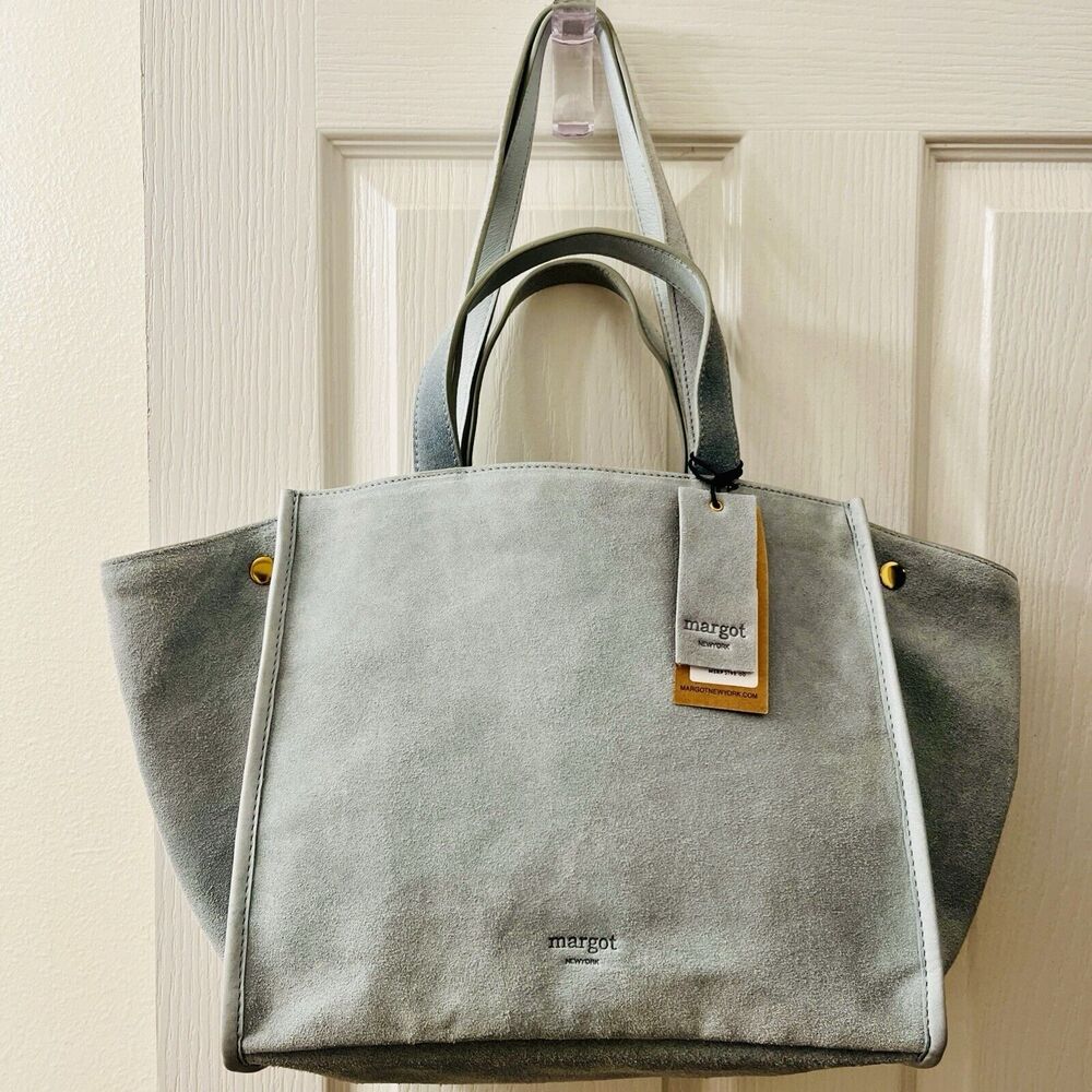 Margot New York Jamee Suede Tote Double Handle Blue TikTok Viral Makeup Pouch